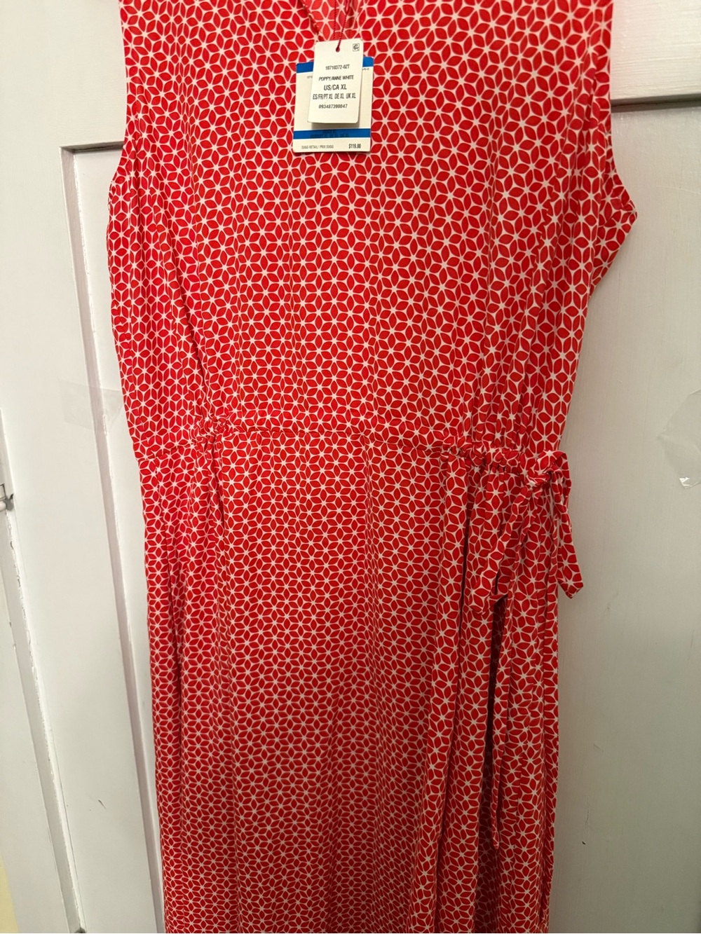 Anne Klein Sleeveless Red Geometric Tie-Waist Dress